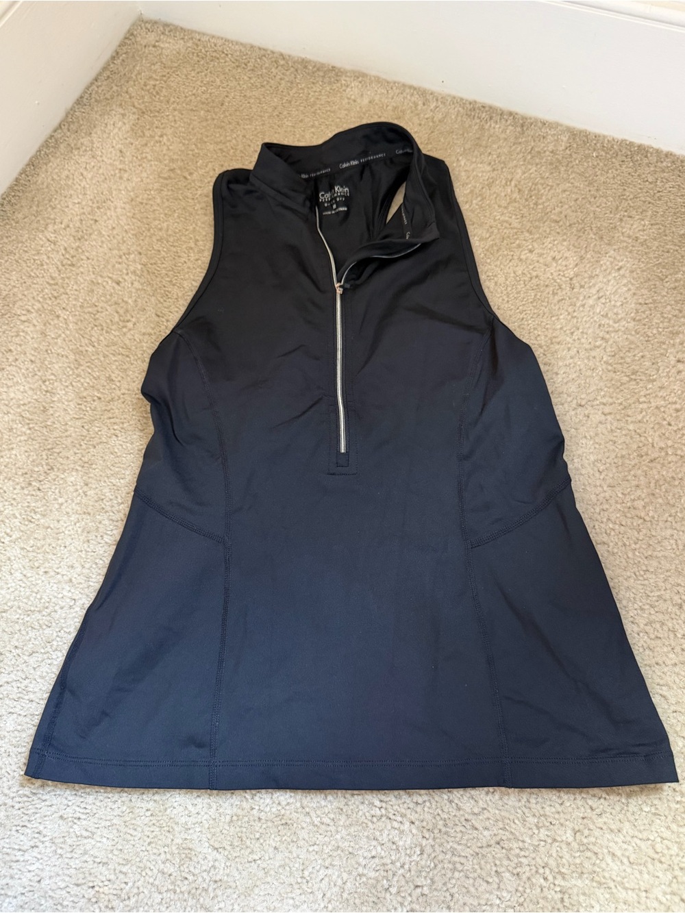 Calvin Klein Black Sleeveless Zip-Front Performance Top